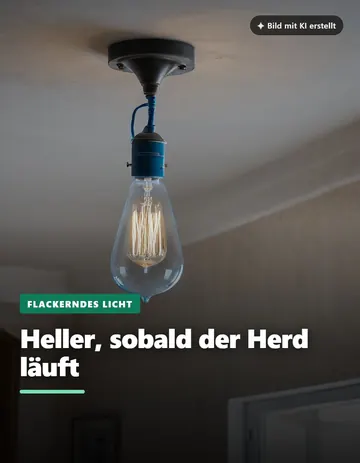 Beitrag „Heller, sobald der Herd läuft“: Glühbirne an einer Deckenfassung im Flur