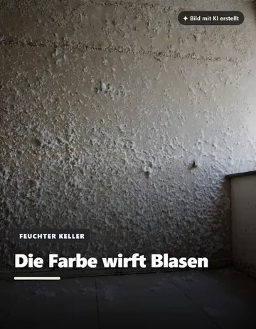 Beitrag „Die Farbe wirft Blasen“: Kellerwand mit aufgeworfener, abblätternder Farbe