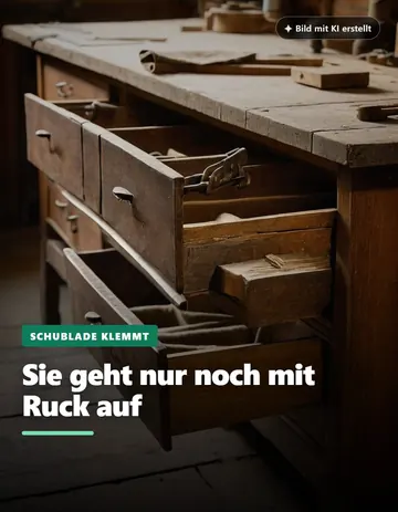 Beitrag „Sie geht nur noch mit Ruck auf“: alte Holzkommode mit herausgezogenen Schubladen auf der Werkbank