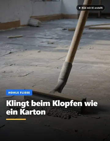 Beitrag „Klingt beim Klopfen wie ein Karton“: grauer Fliesenboden mit Werkzeug in einem leeren Raum