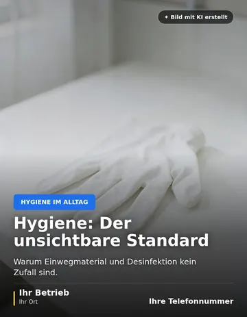 Beitrag „Hygiene: Der unsichtbare Standard“ als Muster: Ein einzelner weißer Einweghandschuh liegt locker auf einer sauberen weißen Arbeitsfläche.