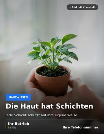 Beitrag „Die Haut hat Schichten“ als Muster: Eine Hand hält eine kleine grüne Pflanze in einem Tontopf vor einem hellen Fenster.
