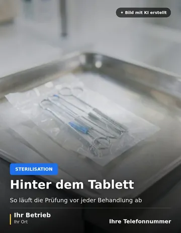 Beitrag „Hinter dem Tablett“ als Muster: Ein steril verpacktes Instrument liegt auf einem Tablett in einer Praxis.