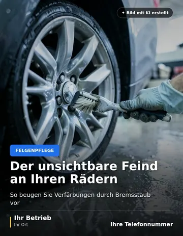 Beitrag „Der unsichtbare Feind an Ihren Rädern“ als Muster: Eine Hand im Gummihandschuh hält eine Felgenbürste an eine Alufelge, der Werkstattboden glänzt nass.
