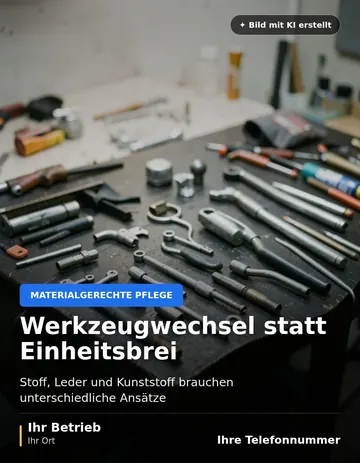 Beitrag „Werkzeugwechsel statt Einheitsbrei“ als Muster: Auf einer dunklen Werkbank liegen verschiedene Staubsaugeraufsätze für Autositze ordentlich nebeneinander.