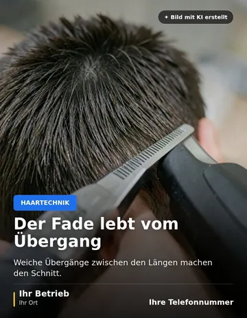 Beitrag „Der Fade lebt vom Übergang“ als Muster: Nahaufnahme einer Haarschneidemaschine, die die Haare an der Seite eines Kopfes kürzt, von hinten gesehen.