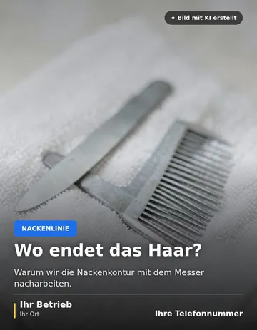 Beitrag „Wo endet das Haar?“ als Muster: Ein Rasiermesser und ein Kamm liegen auf einem weißen Handtuch, im Vordergrund ist die Klinge in Nahaufnahme zu sehen.