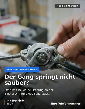 Beitrag „Der Gang springt nicht sauber?“ als Muster: Eine Hand dreht mit den Fingern die kleine Einstellschraube des Schaltzugs am hinteren Schaltwerk eines Fahrrads.