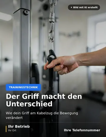 Beitrag „Der Griff macht den Unterschied“ als Muster: Die Hand eines Trainers zeigt auf den Griff an der Umlenkrolle eines Kabelzuggeräts.