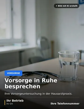 Beitrag „Vorsorge in Ruhe besprechen“ als Muster: Ein Stethoskop liegt auf einem sauberen Schreibtisch neben einem Glas Wasser.