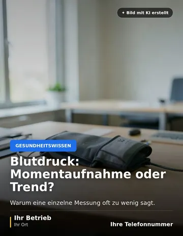 Beitrag „Blutdruck: Momentaufnahme oder Trend?“ als Muster: Eine weiße Blutdruckmanschette liegt auf einem hellen Schreibtisch in einer Arztpraxis.