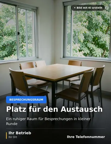 Beitrag „Platz für den Austausch“ als Muster: Heller Besprechungsraum mit rechteckigem Tisch, sechs Stühlen und großen Fenstern mit Blick ins Grüne.