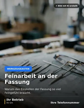 Beitrag „Feinarbeit an der Fassung“ als Muster: Kleine Schraubendreher und Pinzetten liegen geordnet auf einer Werkbankmatte, daneben eine Brille.