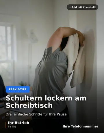 Beitrag „Schultern lockern am Schreibtisch“ als Muster: Eine Person steht mit dem Rücken an einer Wand und zieht die Schulterblätter nach unten.