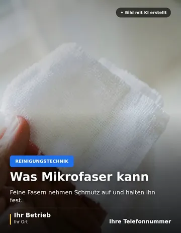 Beitrag „Was Mikrofaser kann“ als Muster: Nahaufnahme eines weißen Mikrofasertuchs in einer Hand, die feine Struktur des Gewebes ist gut zu erkennen.