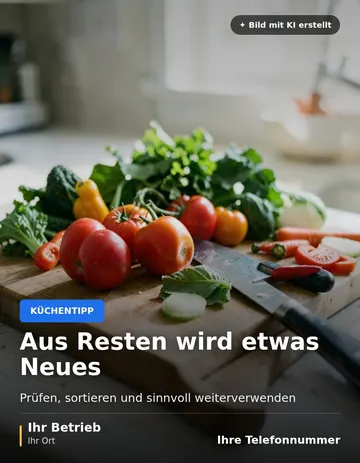 Beitrag „Aus Resten wird etwas Neues“ als Muster: Verschiedene Gemüsesorten und ein Küchenmesser liegen auf einem Schneidebrett.