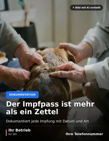 Beitrag „Der Impfpass ist mehr als ein Zettel“ als Muster: Ein geöffneter Tierimpfpass liegt auf einem Untersuchungstisch aus Edelstahl neben einem Stethoskop.