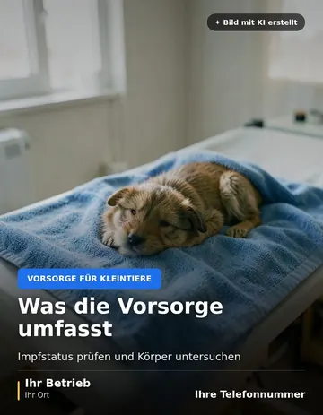 Beitrag „Was die Vorsorge umfasst“ als Muster: Ein kleines Tier liegt ruhig auf einem Untersuchungstisch, der mit einem blauen Handtuch abgedeckt ist.