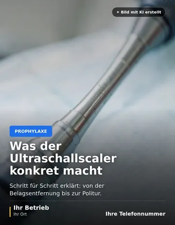 Beitrag „Was der Ultraschallscaler konkret macht“ als Muster: Nahaufnahme der metallenen Spitze eines Ultraschallscalers vor hellem Hintergrund.