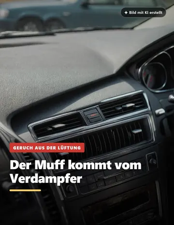 Armaturenbrett mit Lüftungsdüsen, Überschrift Der Muff kommt vom Verdampfer